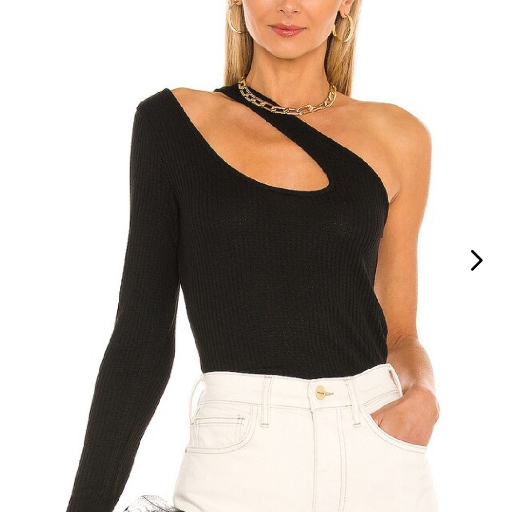 Lovers + Friends Black Ribbed One-Shoulder Long Sleeve Top